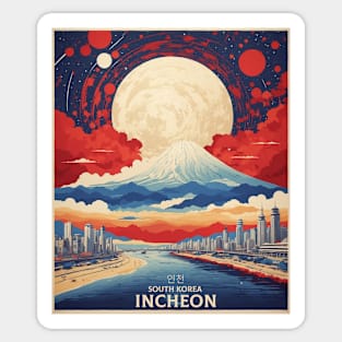 Incheon South Korea Starry Night Travel Tourism Retro Vintage Sticker